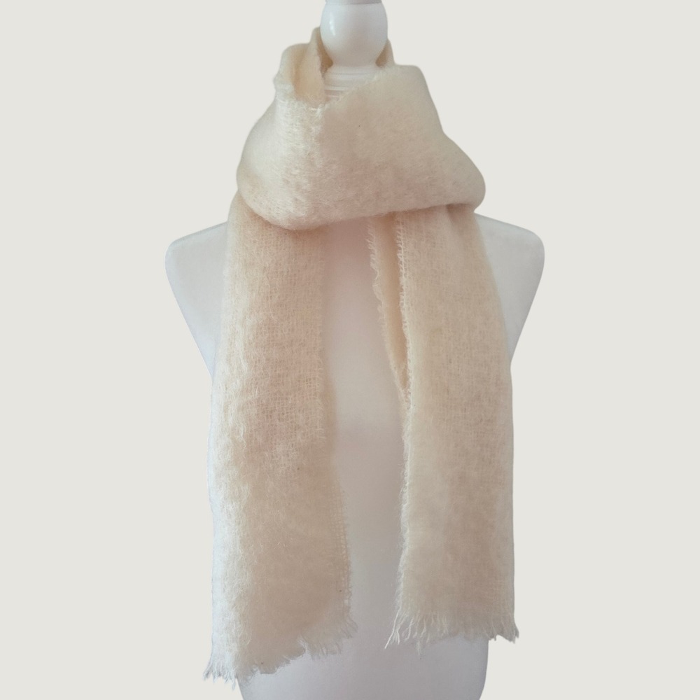 Donegal Design Vintage Scarf Cream Mohair Wool Irish Natural Fibers Handcrafted